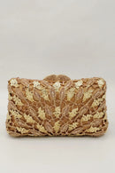 Elegant Champagne Crystal Flower Women Evening Bags Wedding Clutch Bridal Diamond Purses and Handbags