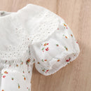 Baby Girls Clothing Girl Romper Short Sleeve Doll Collar Button Closure Flower Casual Summer Jumpsuits Outfit