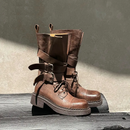 Winter Women Mid Calf Boots Autumn Western Shoes Square Toe Buckles Lady Motorcycle Boots