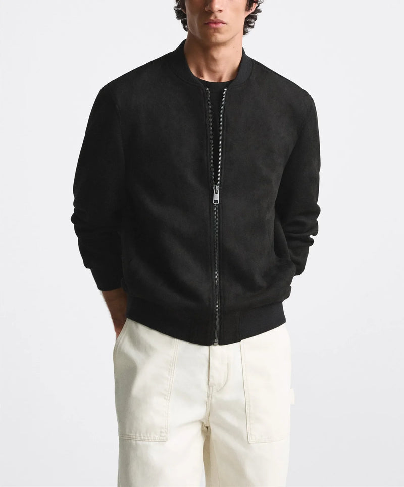 Simple Stand Collar Men Jacket Casual Fit Imitation Suede Bomber Jackets Solid Luxury Coat Top