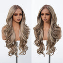 Brown Highlight Wigs Front Wig For Women Long Layer Hair Heat Resistant Natural Hairline