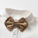 Brown bow tie on a white shirt with a white background, Obroi