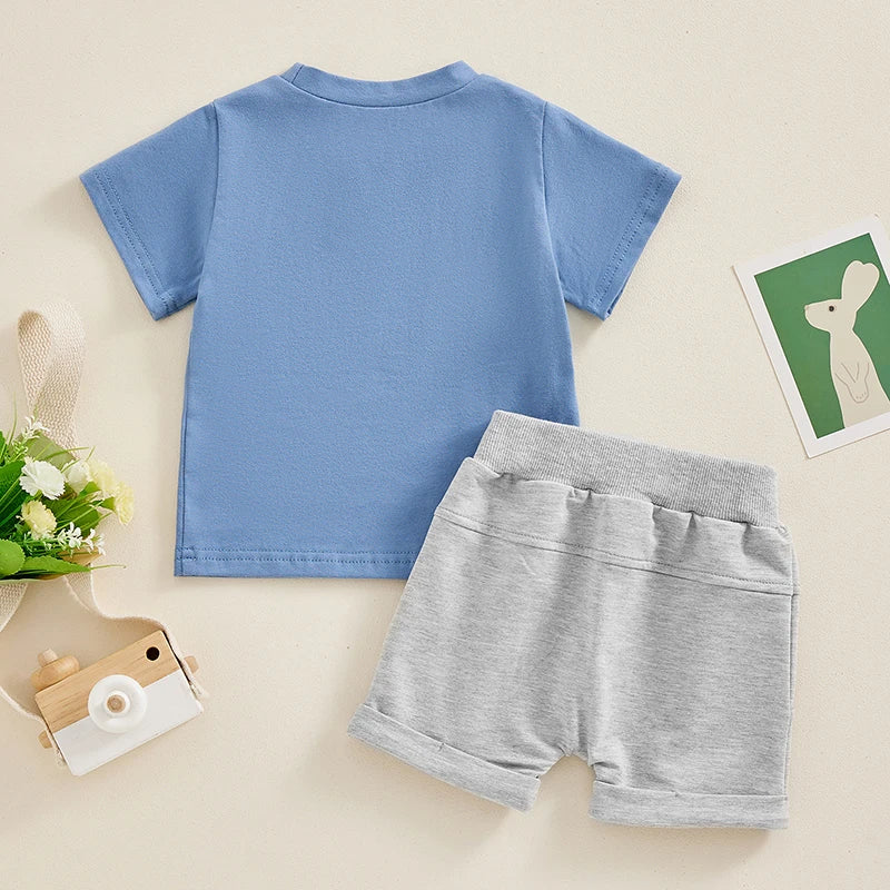 Summer Easter Toddler Boys Outfits Bunny Short Sleeve T-Shirt and Elastic Shorts Clothes Set