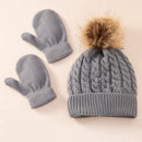 Christmas Gifts 3Pcs Baby Scarf Gloves Beanie Set Boy Girl Pompom Thick Warm Pullover Cap Solid Color Knit Mittens Scarves Hat