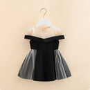 Summer Children Off Shoulder Short Sleeve Lace Patchwork Dress For Little Kids Baby Girls