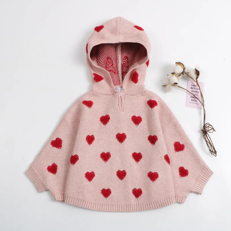 Baby Girl Sweater Cloak Toddler Kid Winter Clothes Hooded Knit Warm Cape Knit Pullover Top Knitwear Coat Outfit
