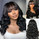 Middle Part Lace Wig With Bangs Body Wave Human Hair Bob Wig Natural Look Luxurious