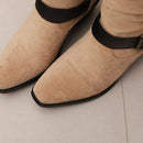 Women's Knee-High Boots, Square Toe Heel Boots with Buckle