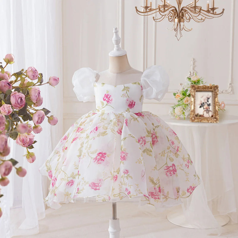 Girls Summer Chiffon Dress Floral Children Kids Birthday Casual Gown One-piece 2-10 Years