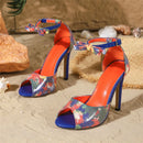 Summer Sandals Women Hand Painted Leather Knot High Heels Dress Shoe Ladies