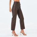 Women Leather Slim Pencil Pants Ladies Chic Elastic Splicing Straight Trousers With Pocket