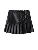 Summer Women's Black Gothic Pleated Leather Skirt Skirts Style Vintage Short Zippers A-Line Mini Skirt