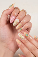 24 handmade almond nails golden patterns butterfly and gem decor Reusable luxurious retro