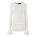 Women Knit Mini Dress Round Neck Flared Side Ruched Bodycon Sweater Dress Autumn
