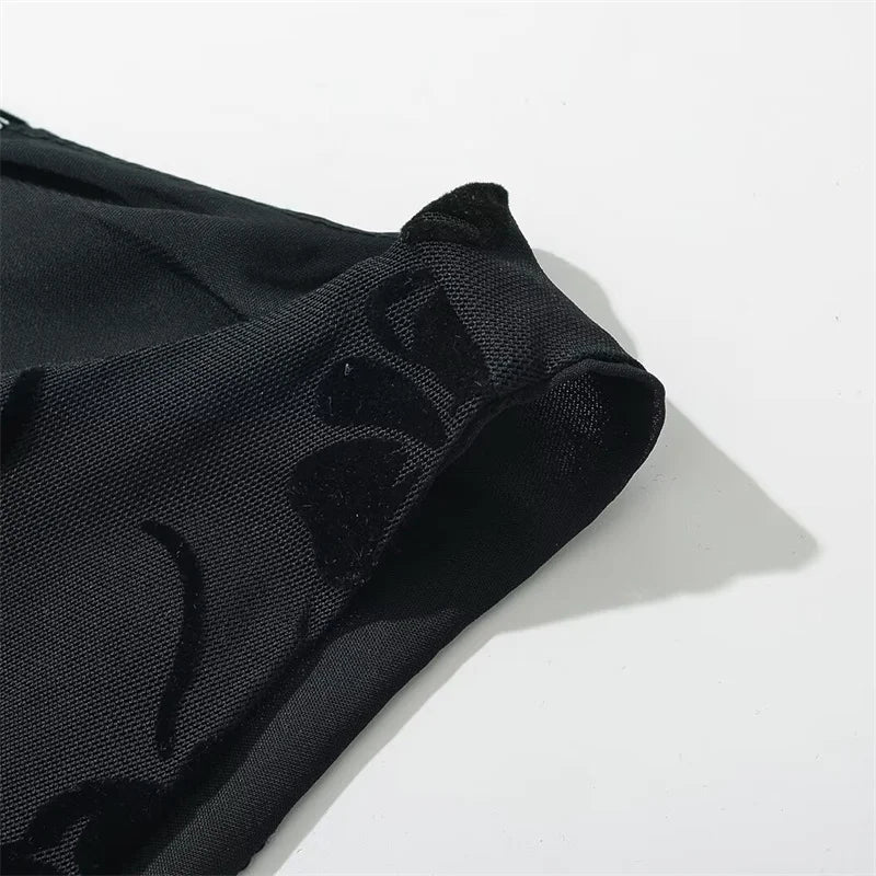 Women Floral Jacquard  Mesh Dress elegant Sleeveless