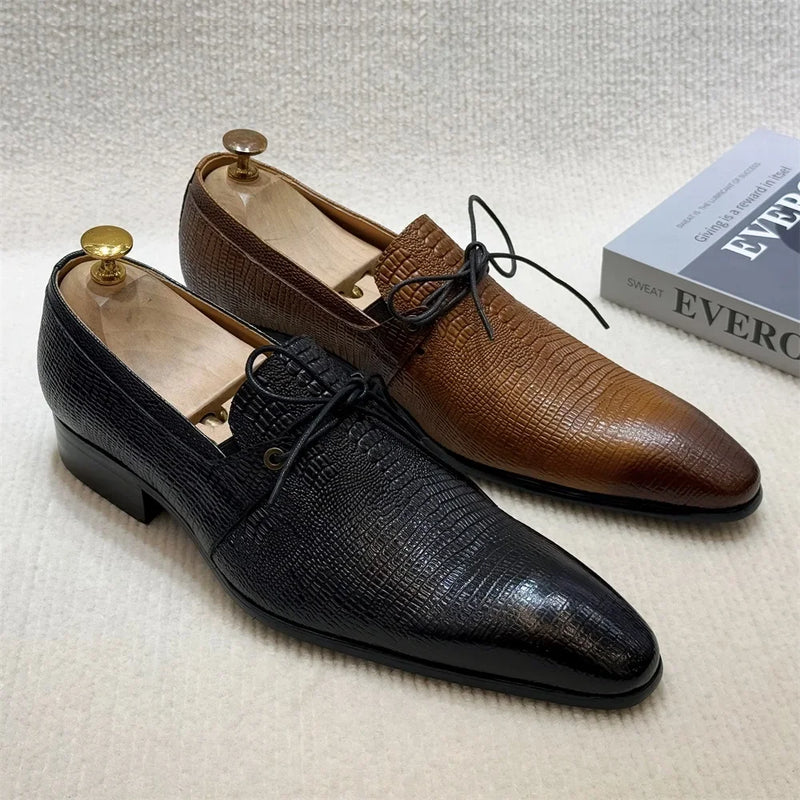 Men Toe Brogue Derby Shoes Genuine Leather Lace-Up Luxury Dress Oxford Male Leather