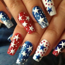 4th of July Glues on Long Coffin Fake Independence Day French Tip Press on Artificial Acrylic