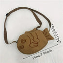 Fish Shape Canvas Messenger Bag Cute Embroidery Portable Zippered Small Purses Handbags Mini Crossbody Bag
