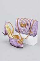 Elegant Lilac Design Party Wedding Peep Toe Lady High Heels and Bag Set Decorated With Rhinestone