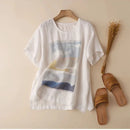Linen T-shirts Woman Blouses Summer Loose Tees Female Basic O-Neck Women's Shirt