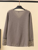 Spring And Autumn Long Sleeved Lace Decoration Stretch Bottoming Shirt