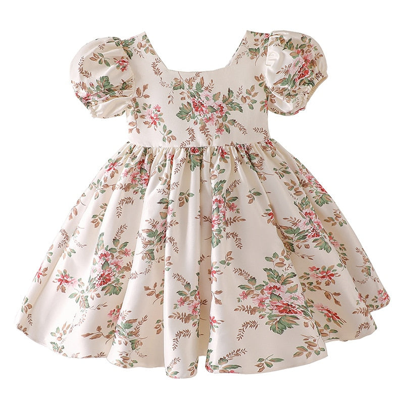 Baby Girls Summer Dress Kids Floral Printed Princess Ball Gowns Children Casual Vintage Frocks Toddlers Soft Cute