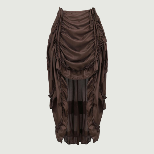 Women Dance Skirt Gothic Irregular Shirring Pleated Ruffle High-Waist High-Low Hem Solid Party Maxi Skirt Daily Clothing