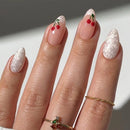 White Flowers Gold Pearlescent Almond False Nails Detachable Finished Fake Nails Press on Nails