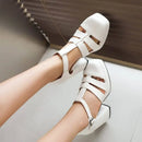Female Pumps Square Toe Block Heels 9cm Platform 2cm Buckle Strap Hollow Concise Daily Women Shoes