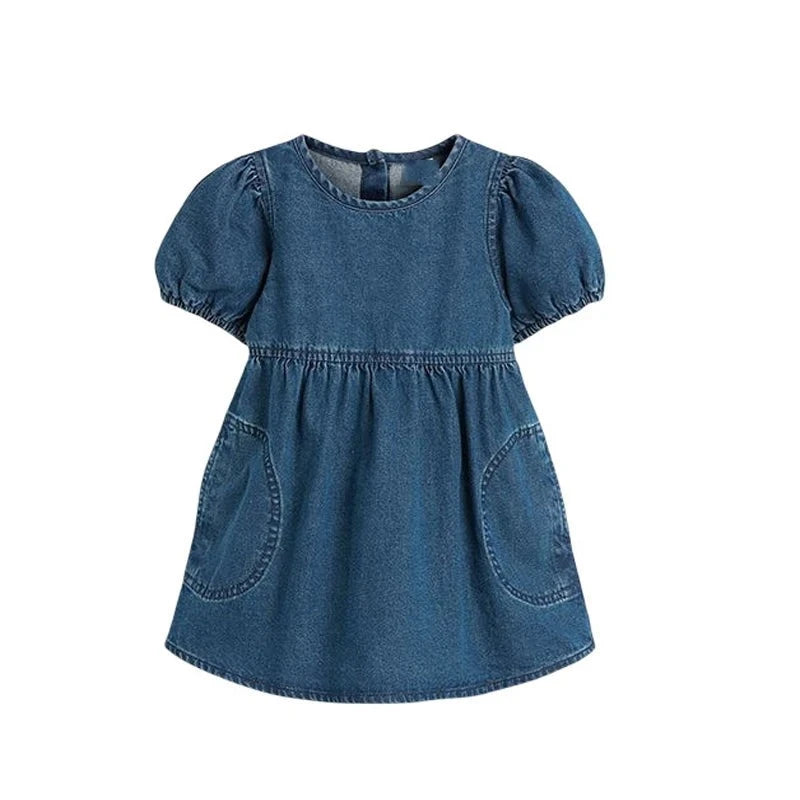 Girls Denim Dress Children Casual Dresses Solid Dress Kids Clothes