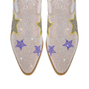 Women Rhinestone Mid-Calf Boots Glitter Bling Shiny Western Pointed Toe Block Heel Pull-On Booties