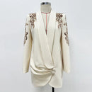 Autumn Sequins Evening Short Dress Women Long Sleeve Notched Blazer Suit Coat Party Dresses Lady