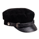 Leather Hats For Men Women Winter Vintage Thin Black Motorcycle Berets Cap With Belt Male Student Cadet