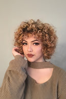 Highlight Brown Human Hair Wigs Short Pixie Cut Curly Bob For Women Wigs