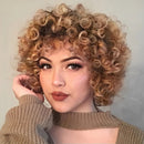 Highlight Brown Human Hair Wigs Short Pixie Cut Curly Bob For Women Wigs