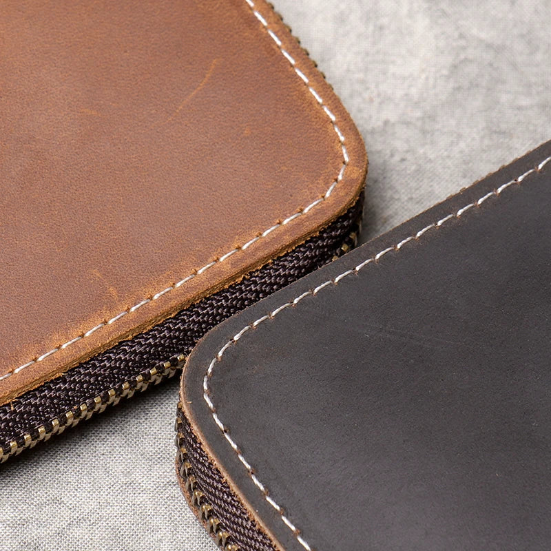 Men's Wallet Vintage Genuine Leather Short Wallets Coin Pocket Zipper Small Money Purses Mini Slim Purse Bags