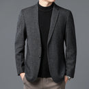 Men Elegant Tweed Blazer Coffee Red Gray Tailored Outfits Sheep Woolen Blended Outfits