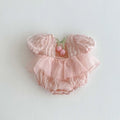 Children's Summer Bubble Sleeve Jumpsuit Baby Children's Sweet Tulip Backless Lace Clothing