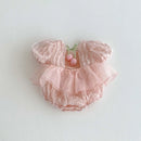 Children's Summer Bubble Sleeve Jumpsuit Baby Children's Sweet Tulip Backless Lace Clothing