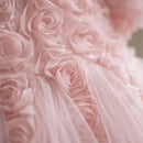 Close-up of a pink dress with floral details, Obroi