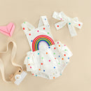 Toddler Baby Girls Summer Clothing Casual Romper Sleeveless Dot &amp; Rainbow Print Sleeveless Playsuit + Headband