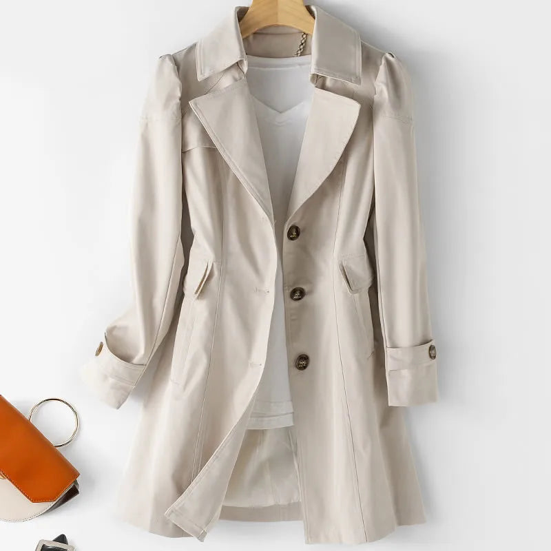 Spring Autumn Trench Coat Woman Single-breasted Mid-Long Women Trench Coat Overcoat Windbreaker Female