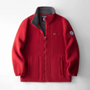 Red jacket with gray collar on a white background, Obroi