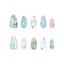 Blue Green Smudging Almond False Nails Sweet & Charming Reusable False Nails for Manicure Lovers and Beauty Bloggers