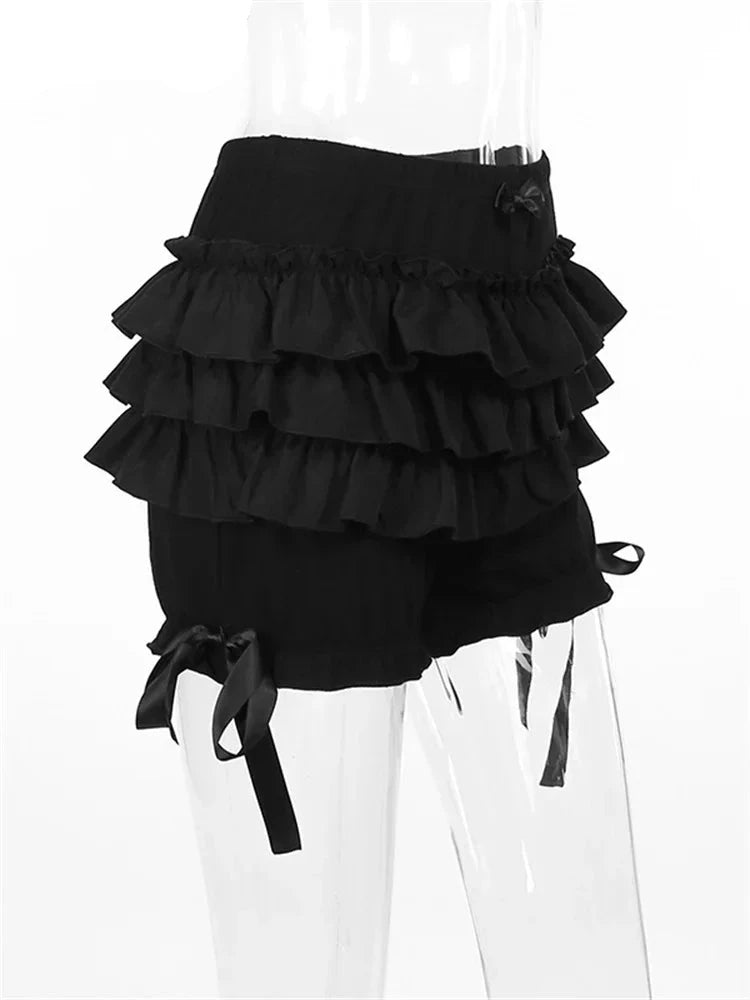 Mall Goth Lace Shorts Women Aesthetic Cute Sweet Bow Patchwork Shorts Kawaii Outfits