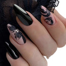 24pc Short Almond Black Mask Pattern Fake Nails Golden Line Press on Nails Simple Cool False Nail Tip