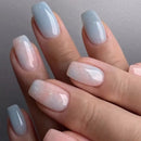 24pcs Short Ballet Pink Blue Marbled Summer Press on Nails Artificial Nails Square Acrylic Medium Nails