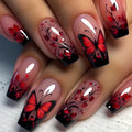 24PCS Nails Medium Long Ballet Shaped Nail Art Patch Sweet Cool Girl Flowers Design Removable Wearable False Nails