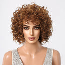 Kinky Curly Wigs Short Bob Golden Brown Afro Wig with Bangs Deep Wave Hair for Black Women
