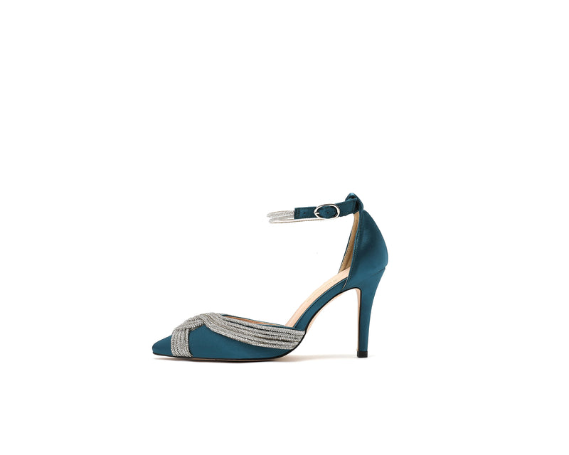 European and American High Heel Shoes Pointed Thin Heels Water Diamond Toe Hollow Shoes Satin Sandals